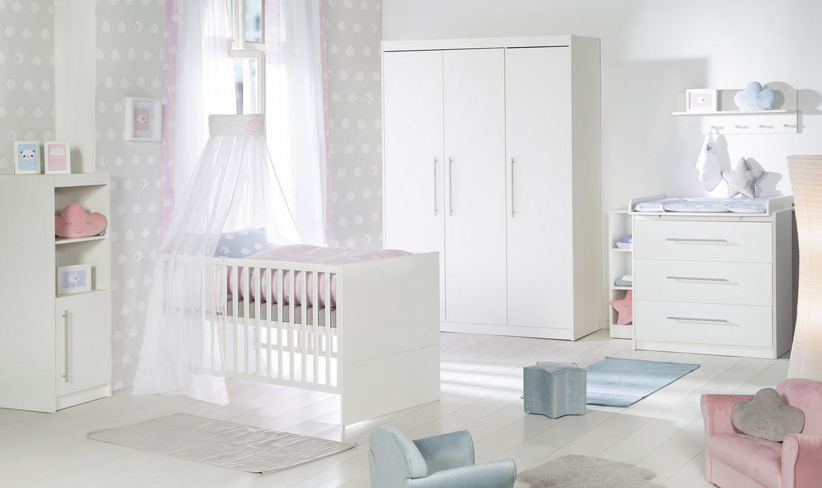 BABYZIMMER-SET Maren, mit schmaler Wickelkommode, 2-teilig - Weiß, Holzwerkstoff (76/80/142cm) - Roba
