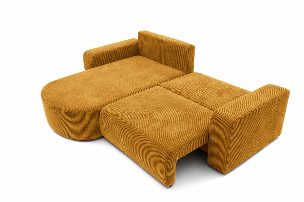 ECKSOFA Mit Schlaffunktion, Cordstoff Poso, Senffarbe, Links, ROUND ONE - Gelb, Holz (244/175cm) - Kaiser Möbel