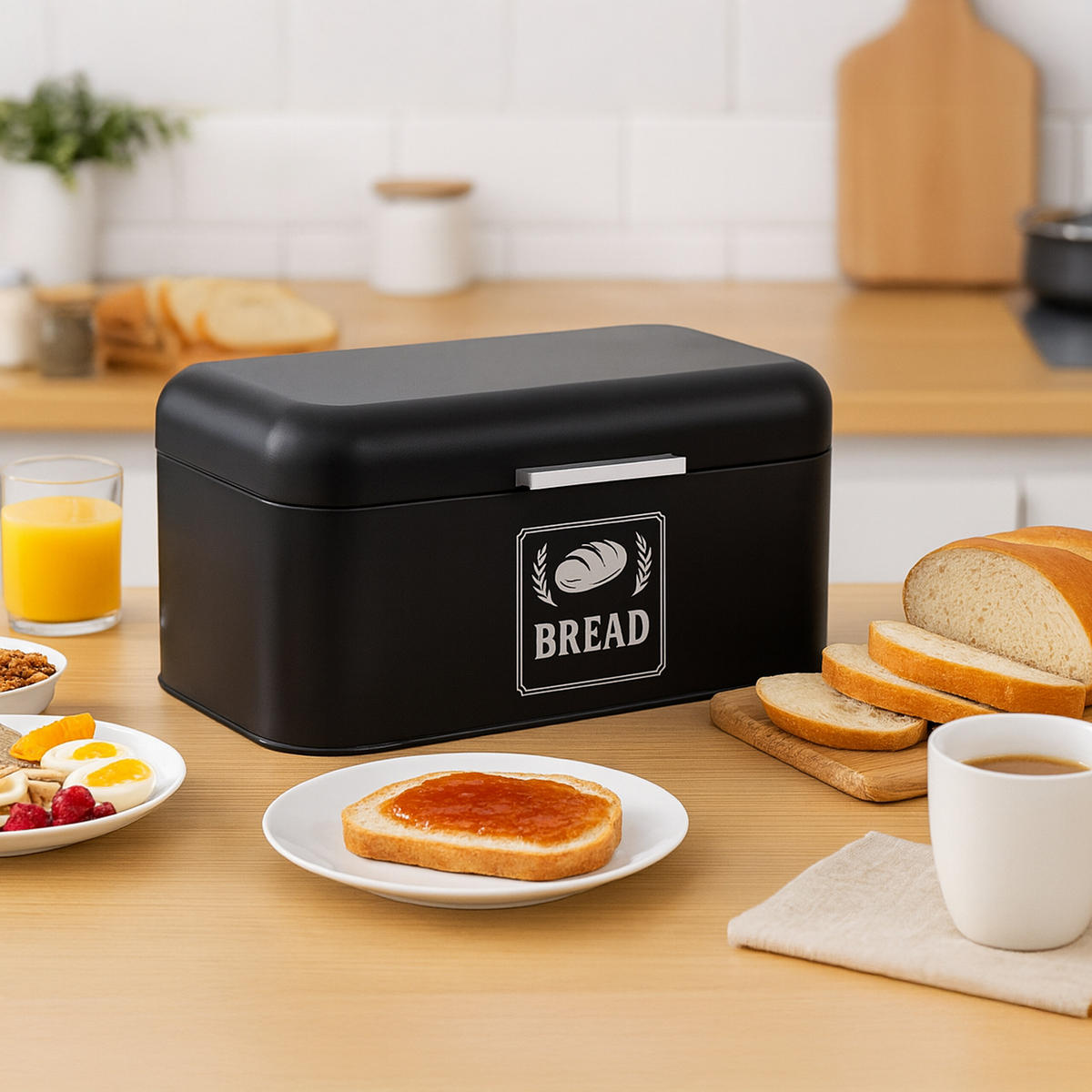 BROTKASTEN - Schwarz, Metall (42/17/24cm) - Relaxdays