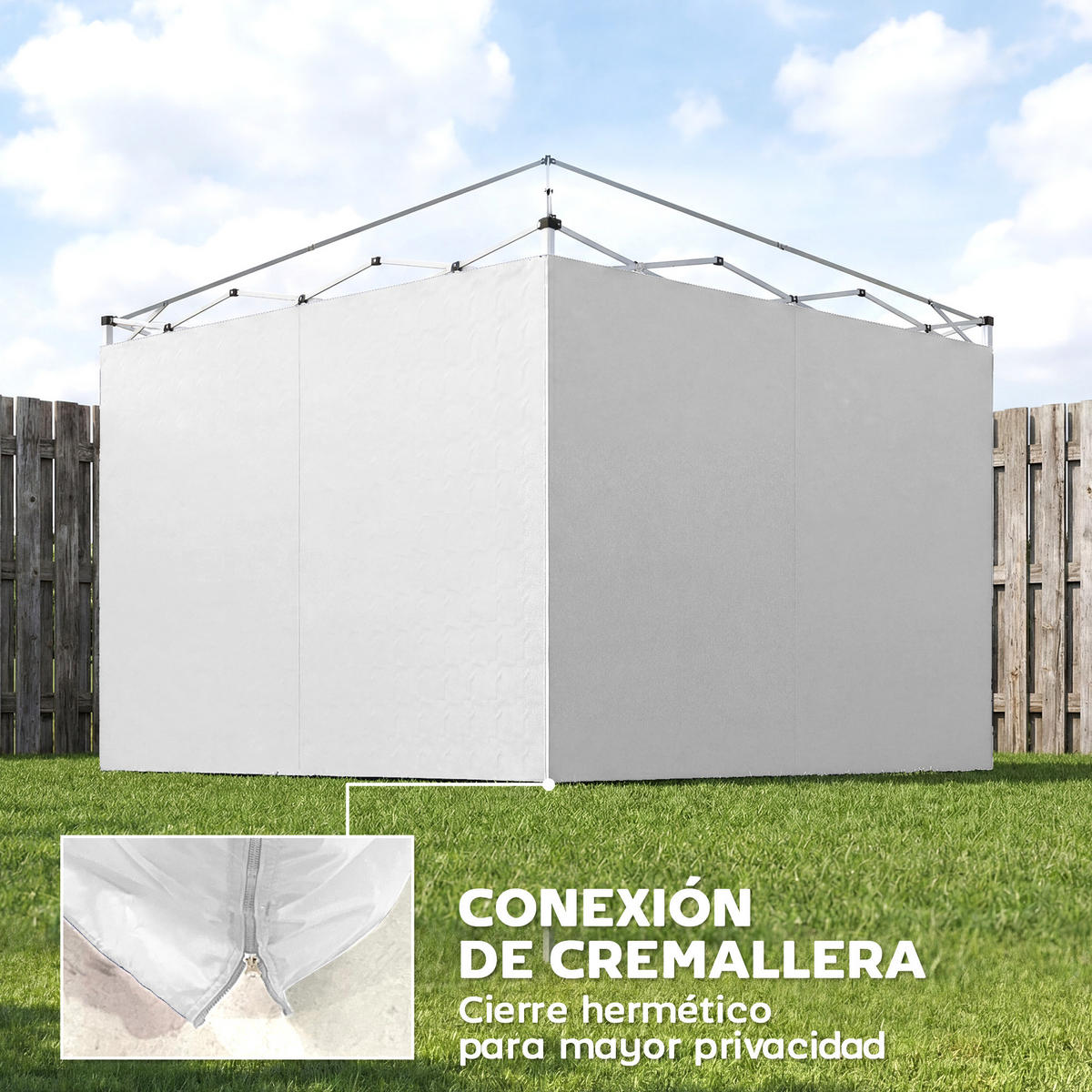 PAVILLON-SEITENWAND, Oxford-Gewebe weiß, Reißverschluss - Weiß, Kunststoff (25/13.5/32cm) - Vallsero