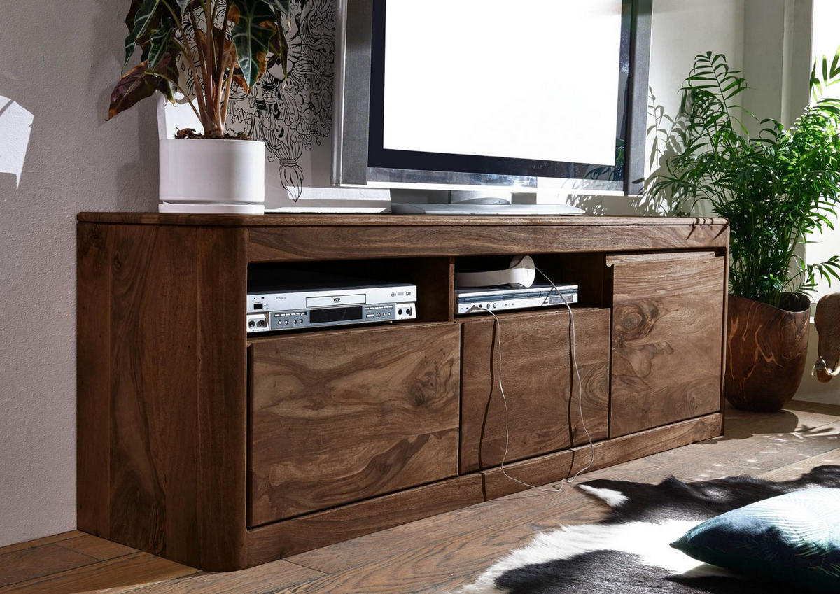 TV-BOARD Sheesham 178x40x58 rot-braun gebeizt TORONTO #120 - Dunkelbraun, Holz (178/58/40cm) - Massivmoebel24