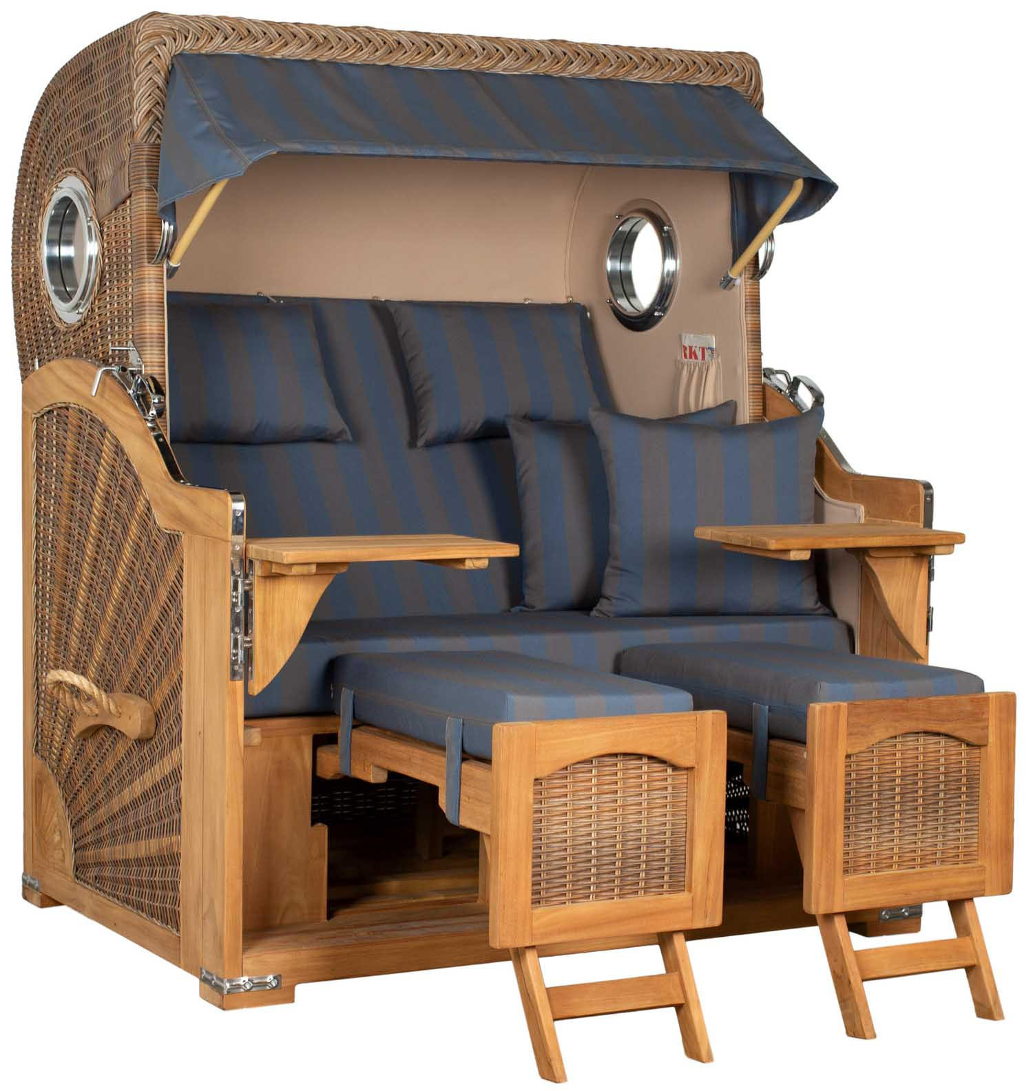 STRANDKORB XXL Düne Grande Teak Banana - Blaugrau/Braun, Metall (142/170/95cm) - Mr. Deko