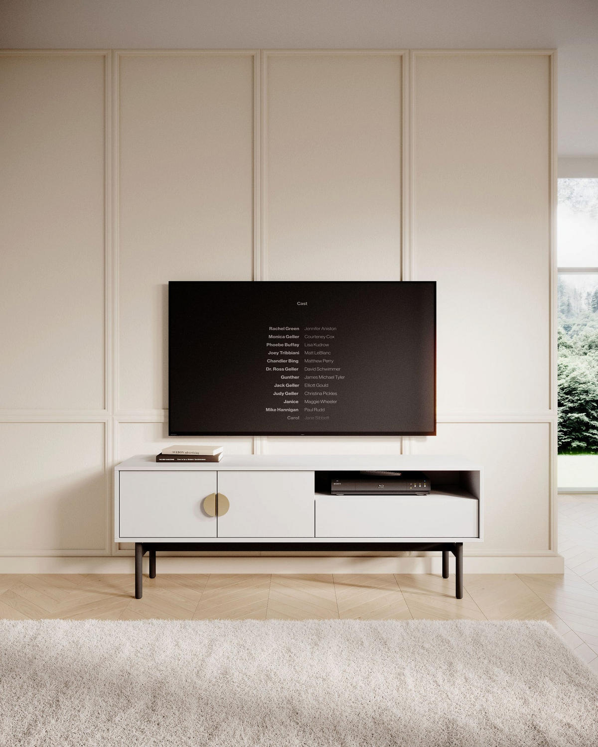 TV-STOLEK Stoon II Bílá 154 cm - bílá/černá, kov/kompozitní dřevo (154/56.6/38cm) - Selsey