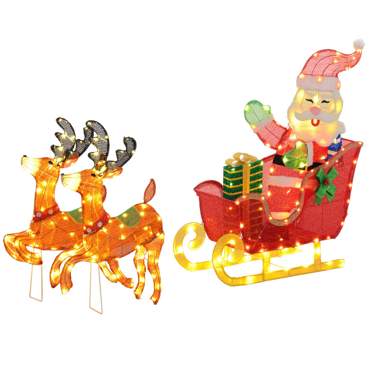 LEUCHTENDE Weihnachts-Dekoration, Weihnachtsmann auf Schlitten mit Rentieren, 148 LED-Lichter - Multicolor, Kunststoff/Metall (28/99/77cm) - Outsunny