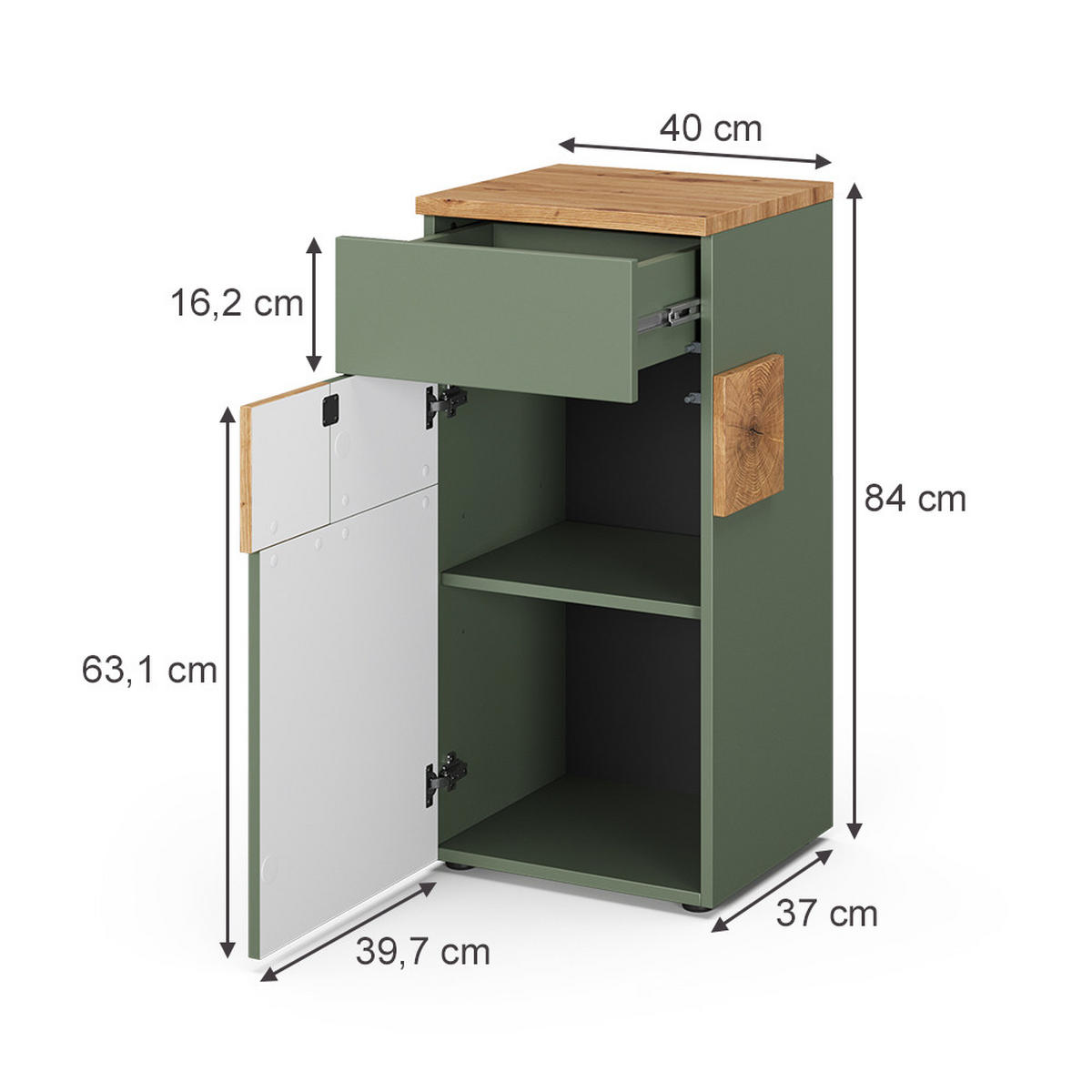 MIDISCHRANK Eden Grün/Artisan 40 x 84 cm - Hellgrau/Grün, Holzwerkstoff (40/84/37cm) - Vicco