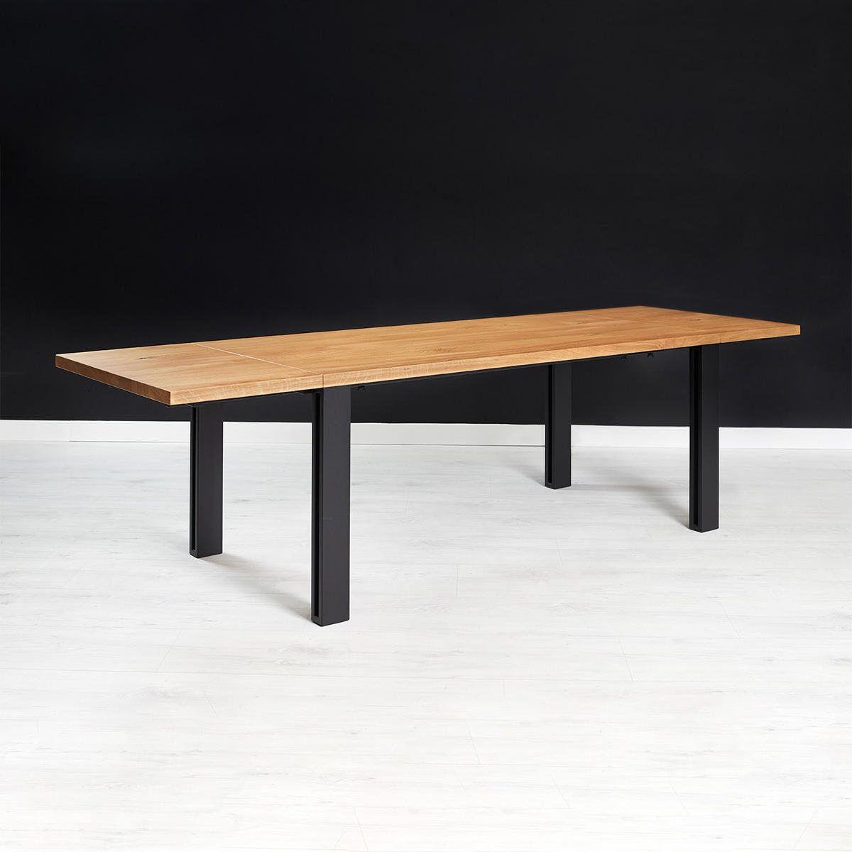 TISCH Ausziehbar Fold aus massivem Eichenholz 140x90 cm + Tischverlängerung 1x60 cm - Eichefarben/Schwarz, Holz/Metall (140/90/75cm) - Danzz