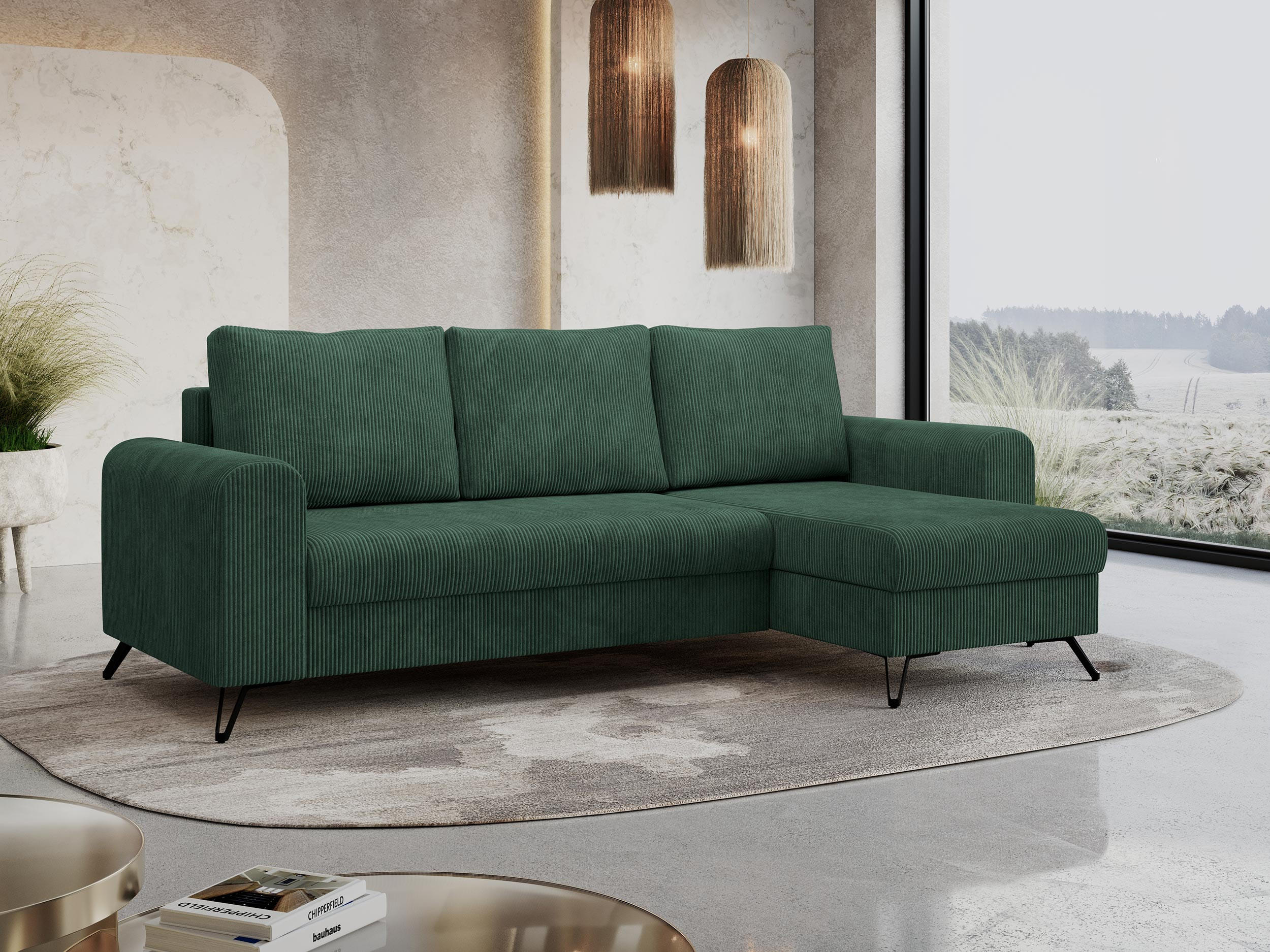 ECKSOFA Hugo Cord Grün - Schwarz/Grün, Textil/Metall (242/140cm) - MKS