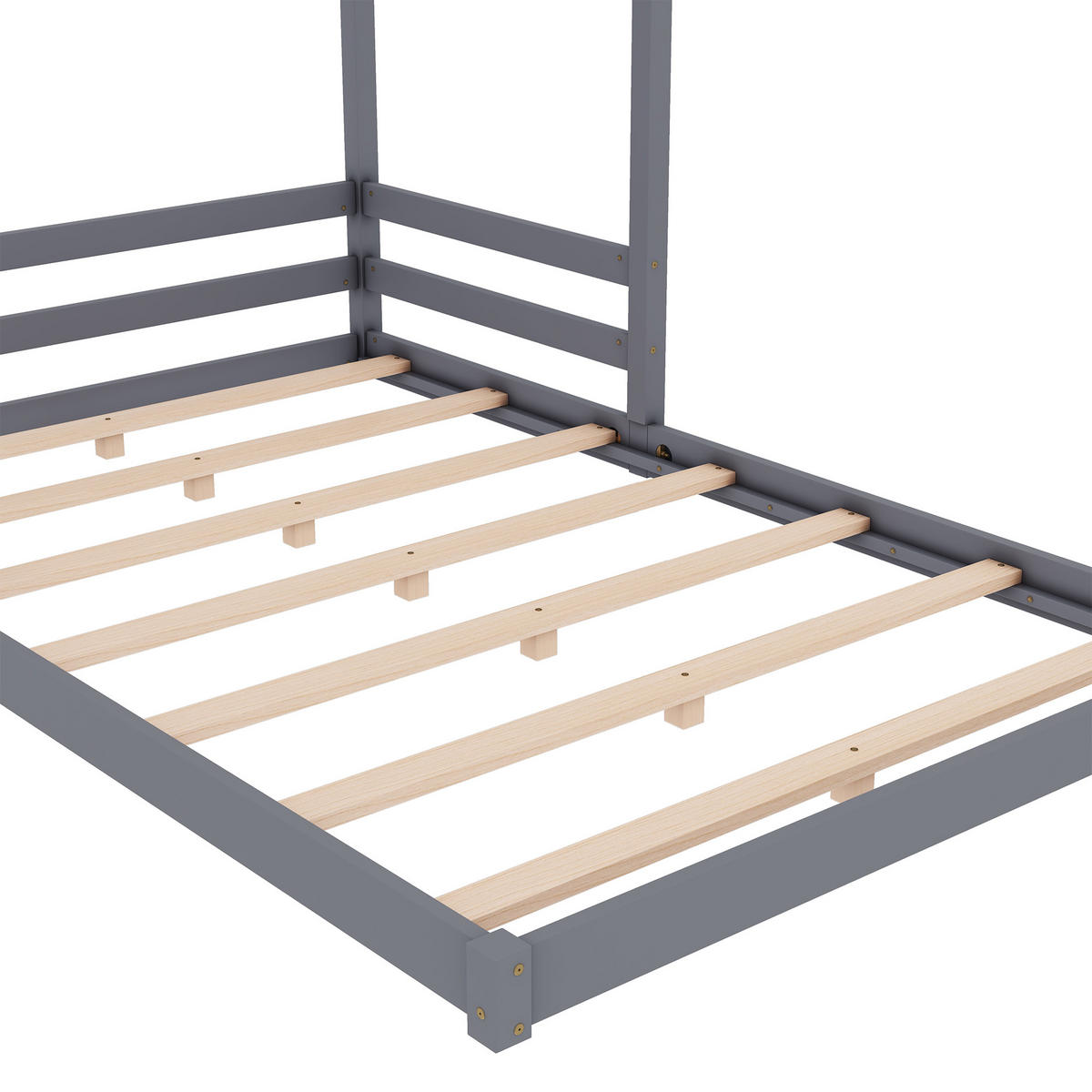 HAUSBETT 140x200cm Grau Kiefer Hausform Minimalistisch - Grau, Holz (140/200cm) - FLIEKS