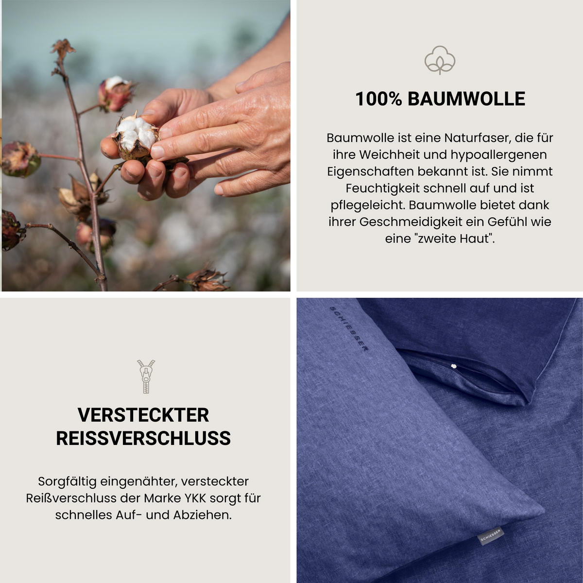 BETTWÄSCHESET Doubleface - Feinbiber - 2-teilig - 155 x 220 cm - Blau - Blau, Textil (155/220cm) - SCHIESSER