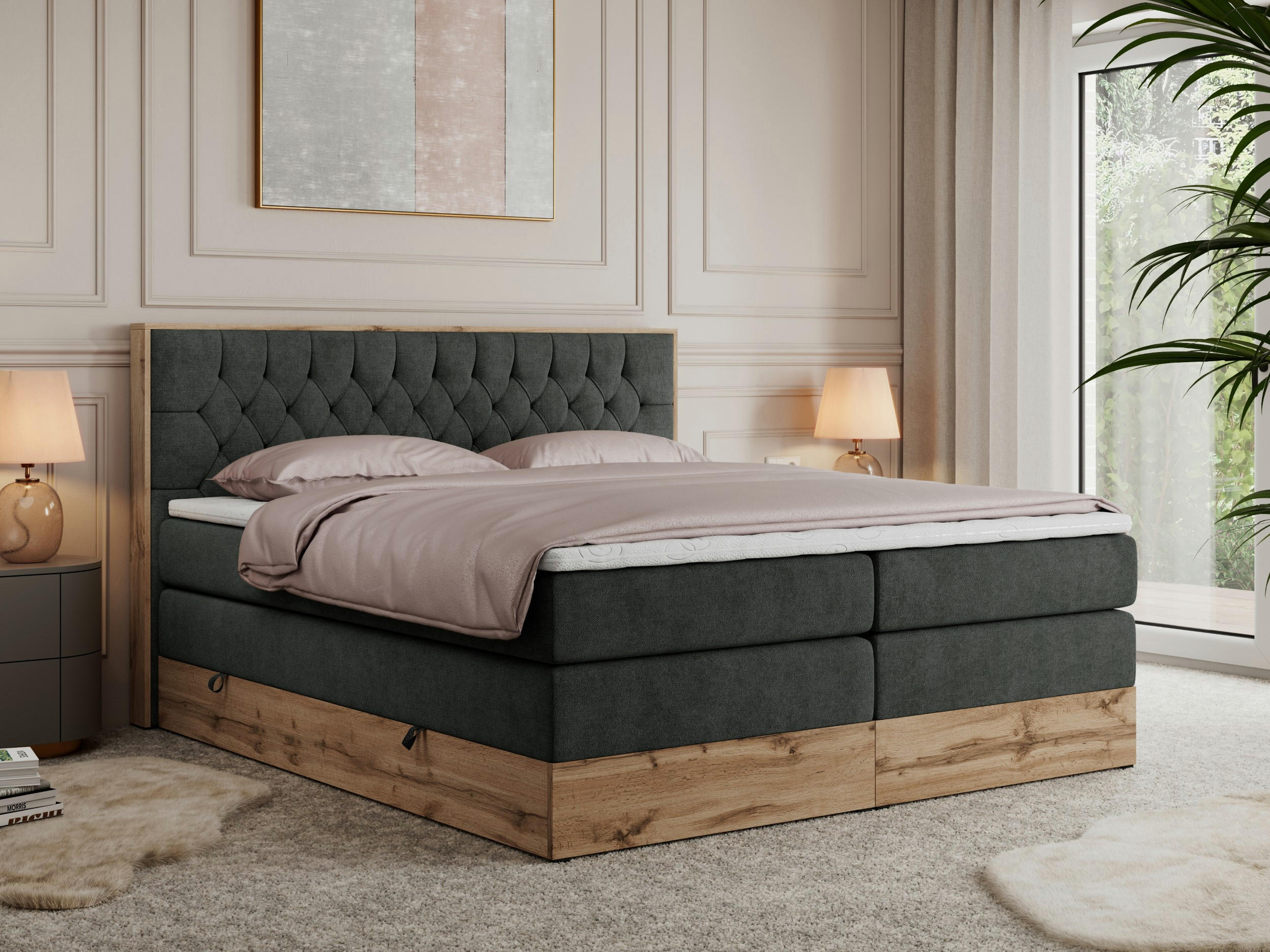 BOXSPRINGBETT AMORE KING 140/200 Dunkelgrau Struktur - H3 - Dunkelgrau, Holz/Textil (140/200cm) - MKS