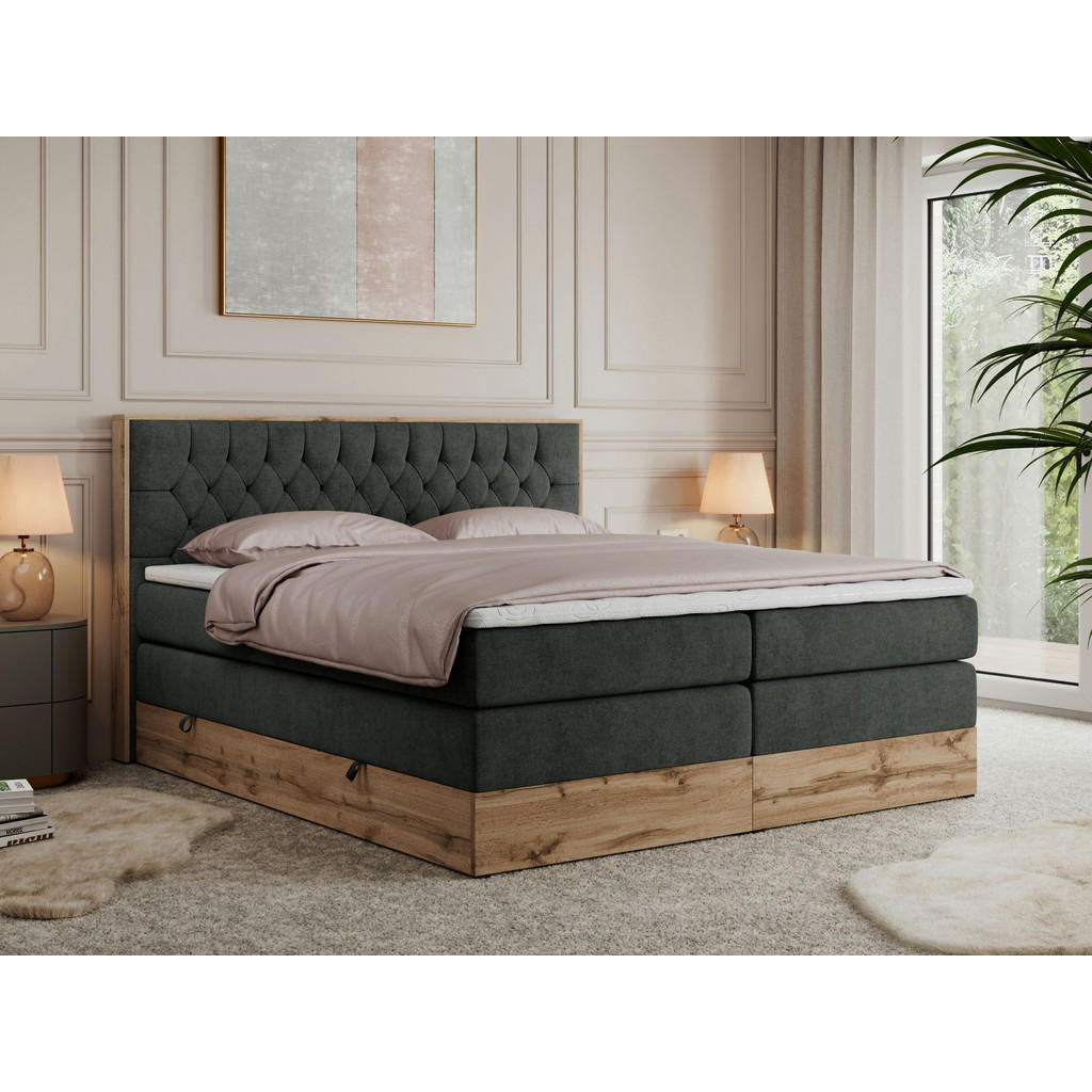 Thumbnail - MKS Boxspringbett, Dunkelgrau, Textil, 2-Sitzer, H4, Rechteckig, 160x200 cm, Schlafzimmer, Betten, Boxspringbetten