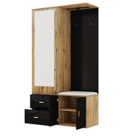GARDEROBE mit Spiegel und Schuhbank 100 x 38 x 180 cm Schwarz Holzoptik - Schwarz, Holzwerkstoff (38/180/100cm) - Beauniv
