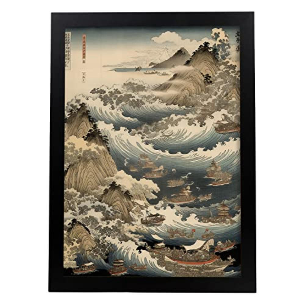 POSTER Katsushika Hokusai A3 Schwarzer Rahmen - Schwarz, Papier (29.7/5/42cm) - Nacnic