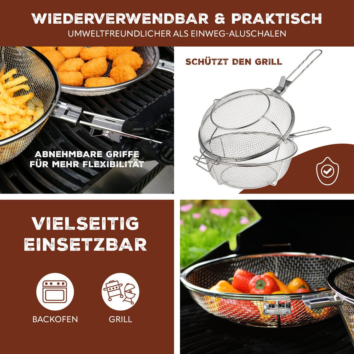 GRILLKORB, silber, Edelstahl - Edelstahlfarben, Metall (17/61/17cm) - bremermann