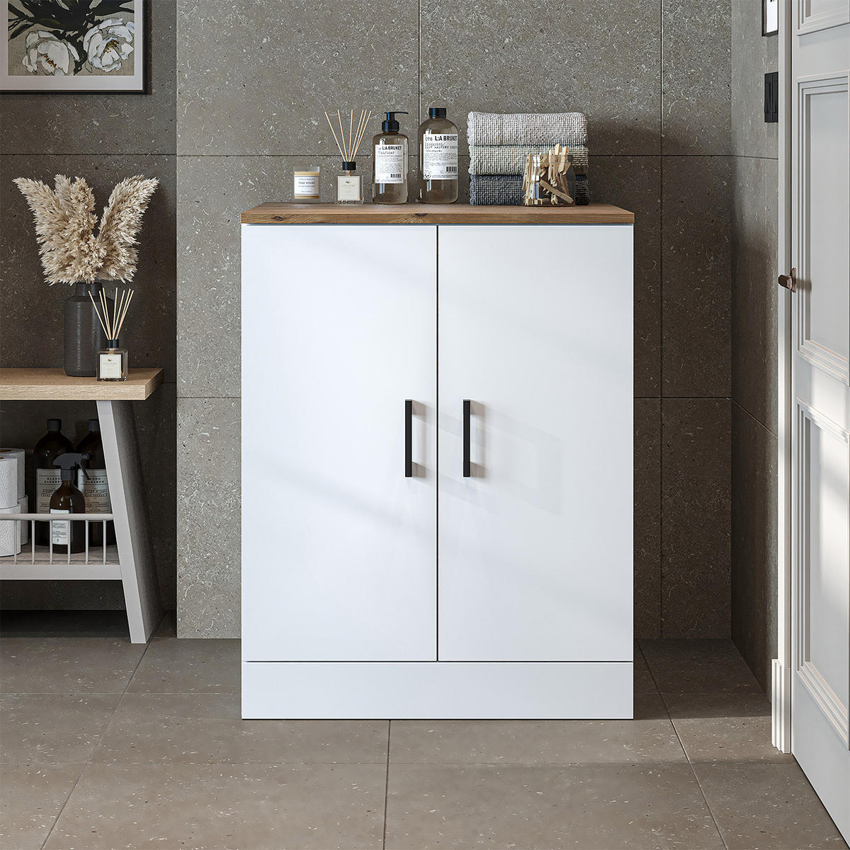 WASCHMASCHINENSCHRANK Atlantic II 70cm Breit, 90cm Hoch - Eiche Bianco, Holzwerkstoff (70/90/69cm)