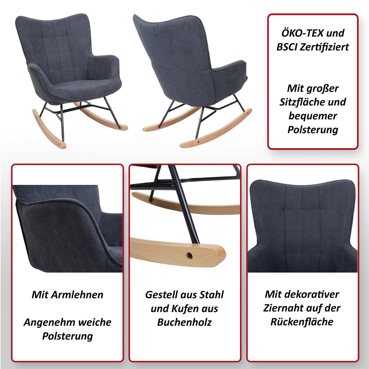 SCHAUKELSTUHL Anthrazit - Anthrazit, Textil (73/91/83cm) - MCW