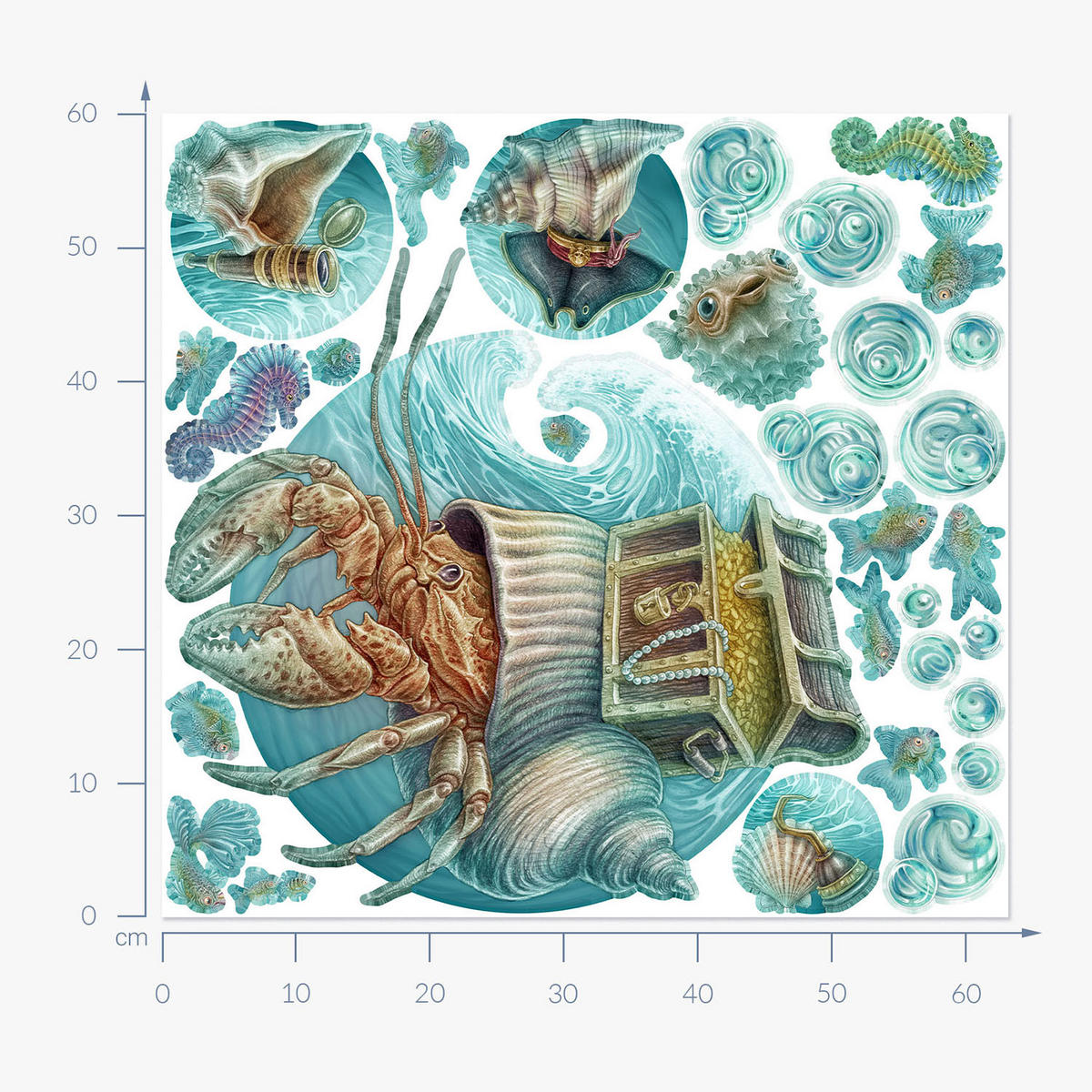 AUFKLEBER 60x63 cm Krebsgeschichte - Blau, Kunststoff (60/63/0.1cm) - TULUP