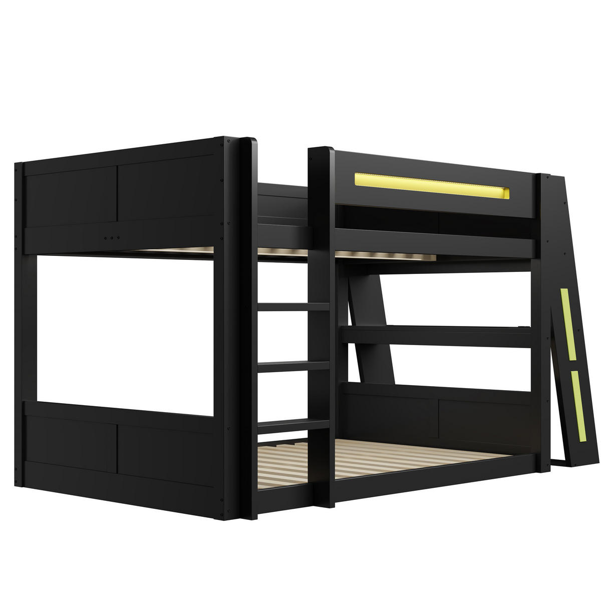 ETAGENBETT 140/200 cm schwarz/grün aus Kiefer und MDF mit Schreibtisch und LED - Schwarz, Holzwerkstoff (140/200cm) - OKWISH
