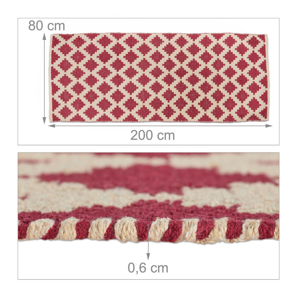 TEPPICH - Beige/Rot, Textil (200/80cm) - Relaxdays
