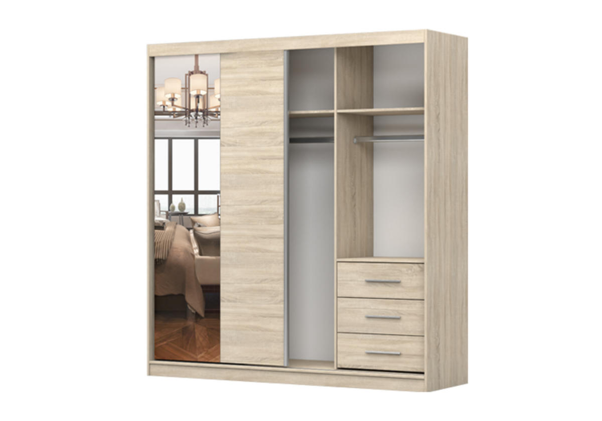 SCHIEBETÜRENSCHRANK - Schrank POSA 42 Sonoma + Weiß - Weiß/Sonoma Eiche, Holzwerkstoff (203/218/61cm) - Möblo