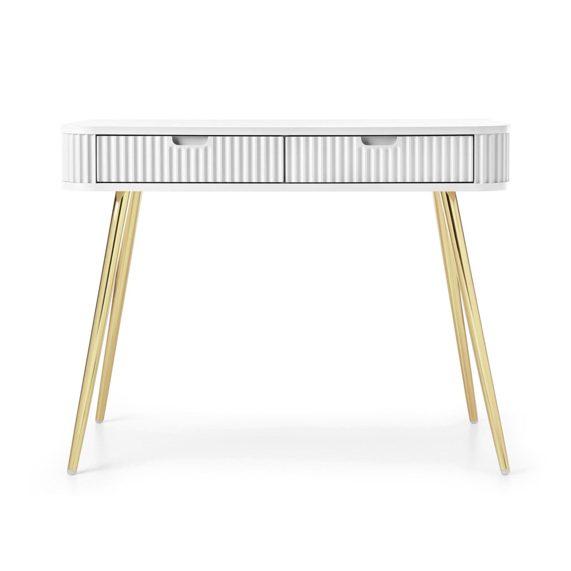 SCHMINKTISCH Zova Weiß mit goldenen Beinen 110 cm - Goldfarben/Weiß, Holzwerkstoff/Metall (49/103/80cm) - Selsey