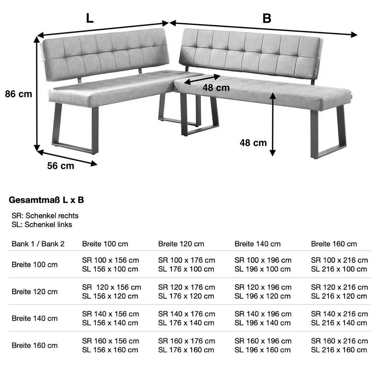 SITZBANK SIGFRID - Anthrazit, Textil/Metall (140/48/56cm) - B&D Home