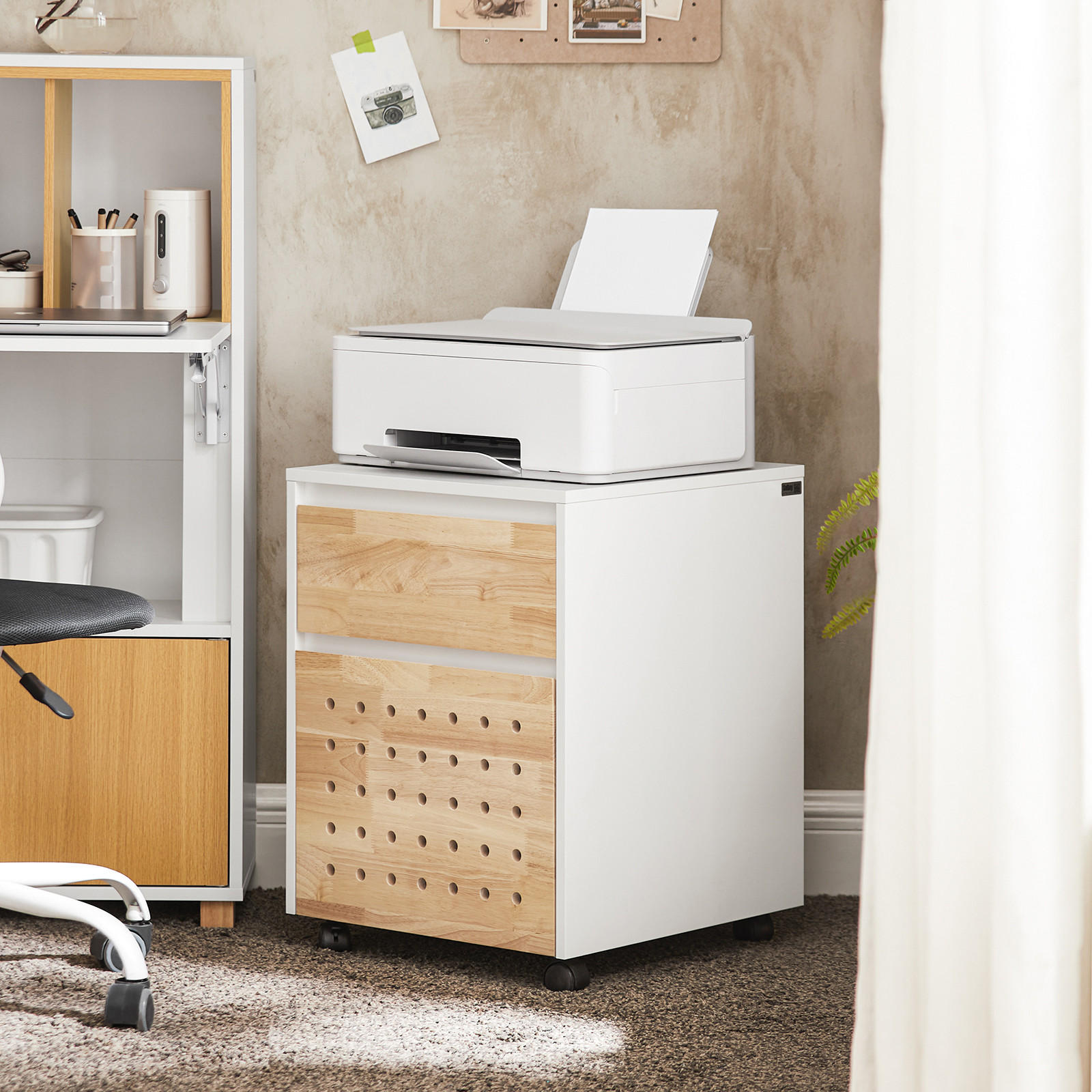 Thumbnail - SoBuy Rollcontainer, Weiß, Natur, Holz, Holzwerkstoff, 45x59x45 cm, Arbeitszimmer, Container