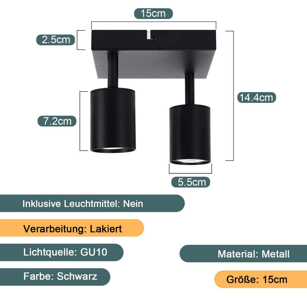 STRAHLER Beeskow 2-flammig 15/15/14.4 cm - Schwarz, Metall (15/15/14.4cm) - Nettlife