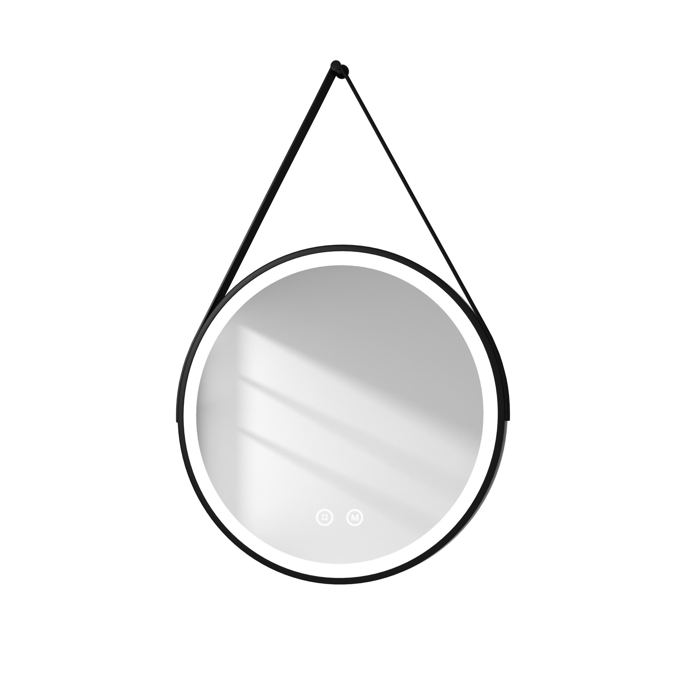 BADSPIEGEL Rund mit Power-Off-Memory-Funktion Beleuchtung mit Hängeriemen Schwarz ф50 cm - Schwarz, Glas (50/3/50cm) - EMKE