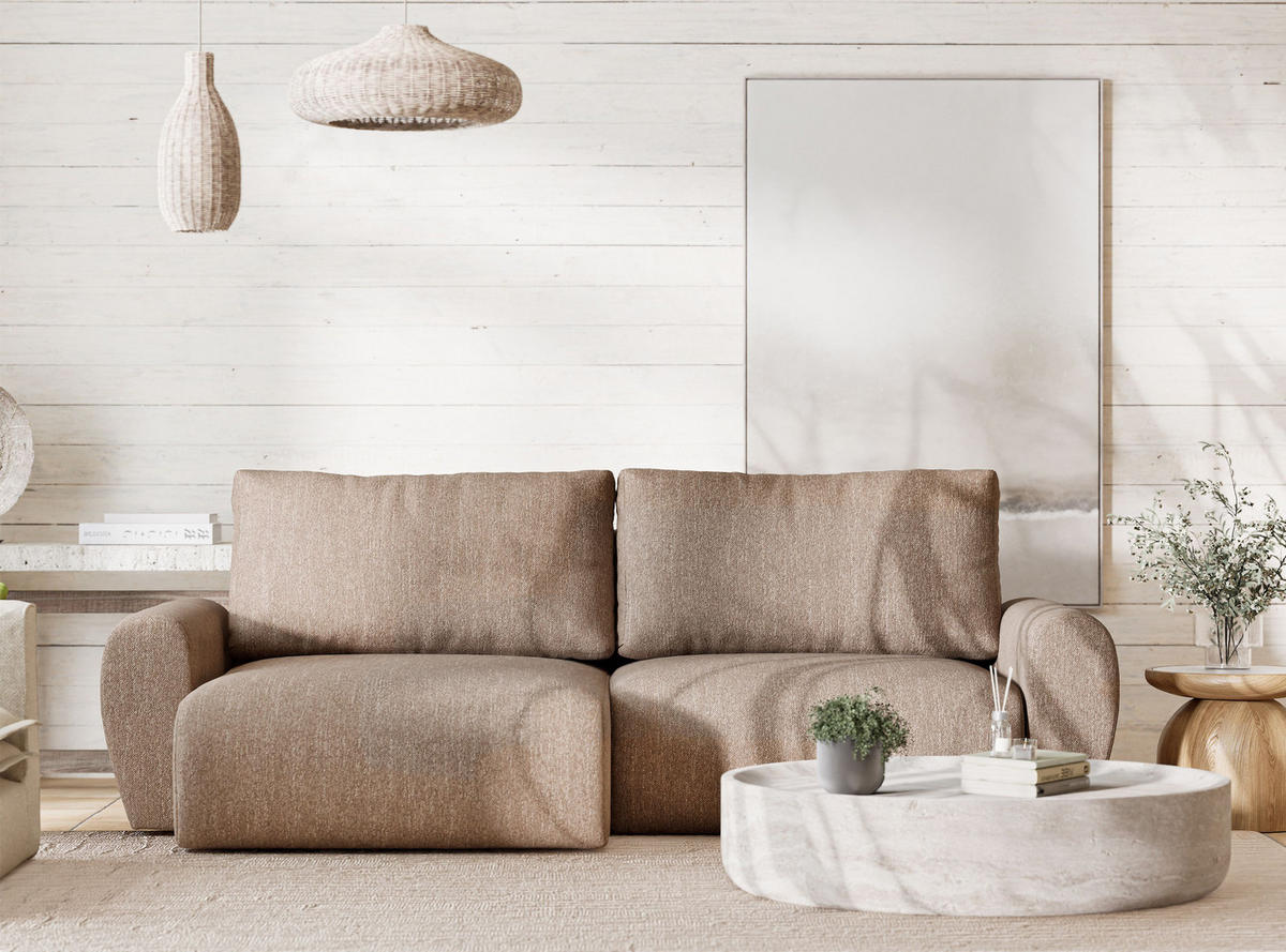 ECKSOFA MIT SCHLAFFUNKTION Numba Braun Webstoff - Schwarz/Braun, Holz/Holzwerkstoff (253/153cm) - Maison de Reve