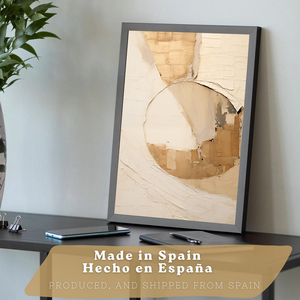PLAKAT Sada 3 Abstrakt Béžová A3 Černý rám - černá, papír (29.7/1/42cm) - Nacnic