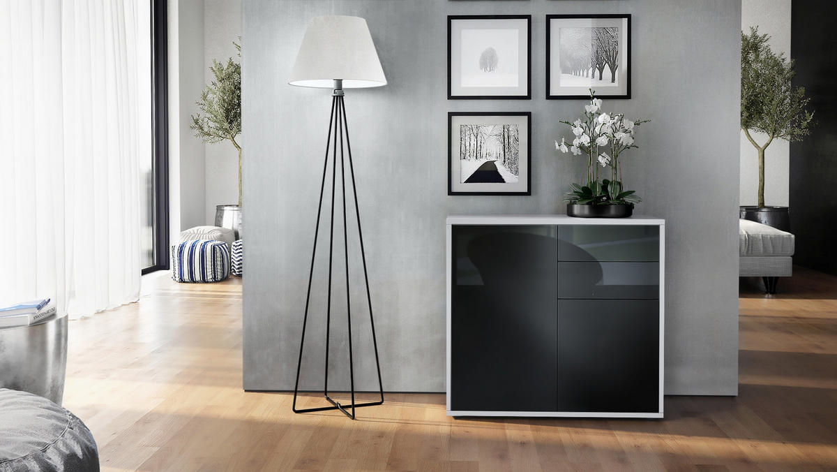 KOMMODE Ben Front in Schwarz Hochglanz - Schwarz Hochglanz, Holzwerkstoff (79/74/36cm) - Vladon