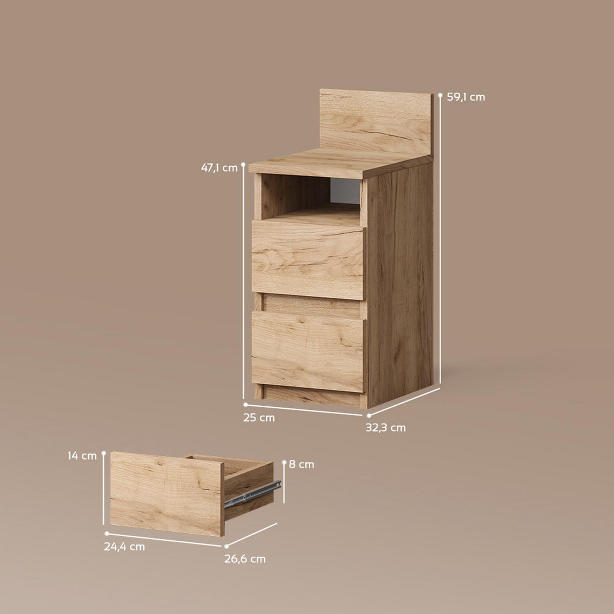 NACHTTISCH Roya, Goldkraft Eiche, 2er Set - Honigeiche, Holzwerkstoff (25/59.1/32.3cm) - Livinity®