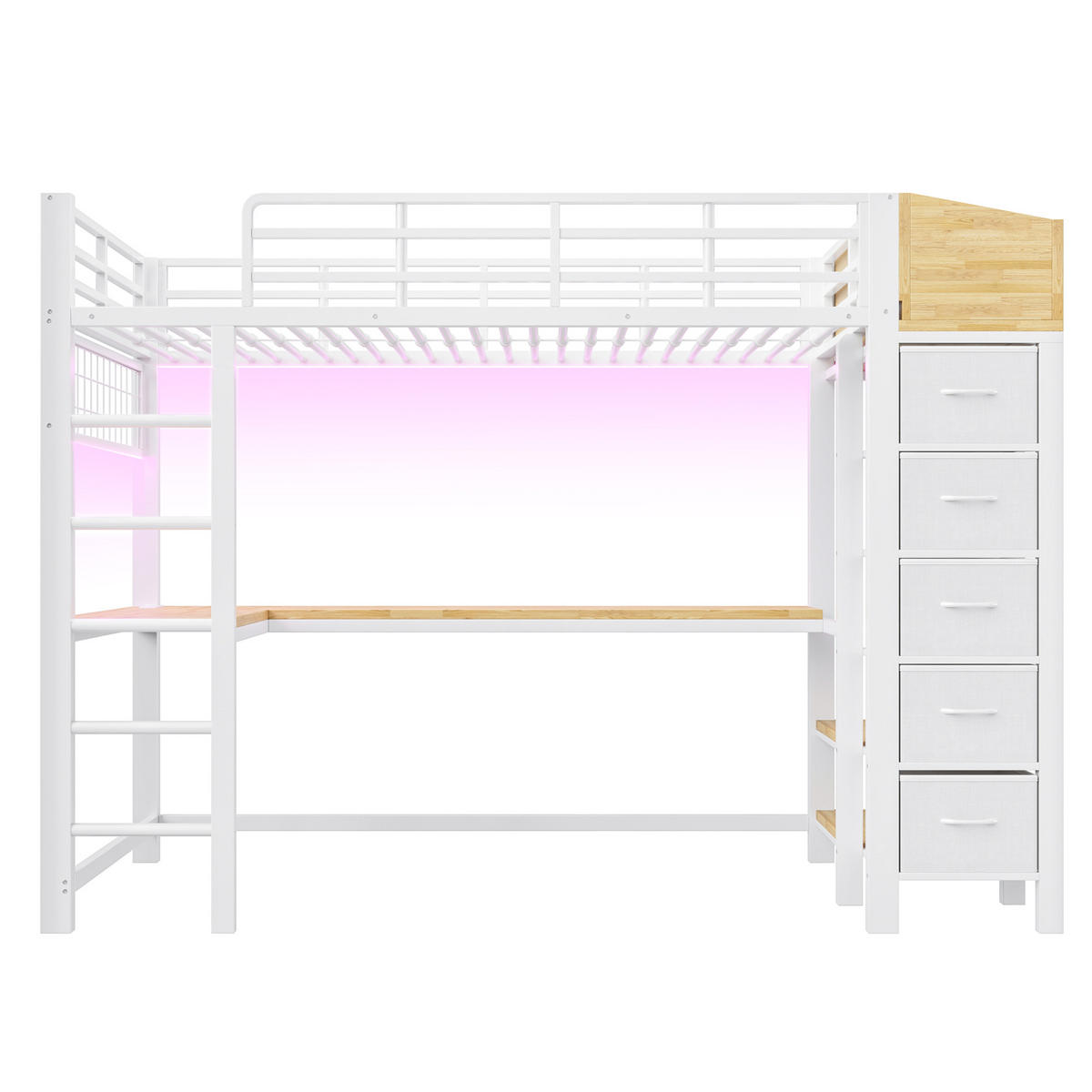 HOCHBETT 90x200cm Metall Schreibtisch LED USB Weiß - Weiß, Metall (90/200cm) - FLIEKS
