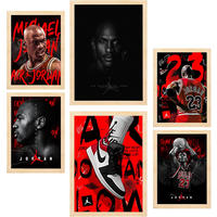 POSTER Set Mit 6 Ikonisches Jordan Grafiiti Rot & Schwarz A3 & A4 Rahmen Aus Hellem Holz - Beige, Papier (29/3/42cm) - Nacnic