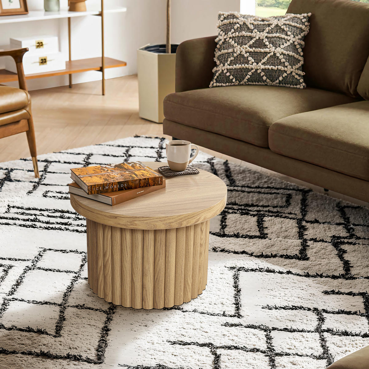 COUCHTISCH rund, Moderner Wohnzimmertisch in Holz | Ø60 x H40 cm - Eichefarben, Holz (60/60/40cm) - Hometopia