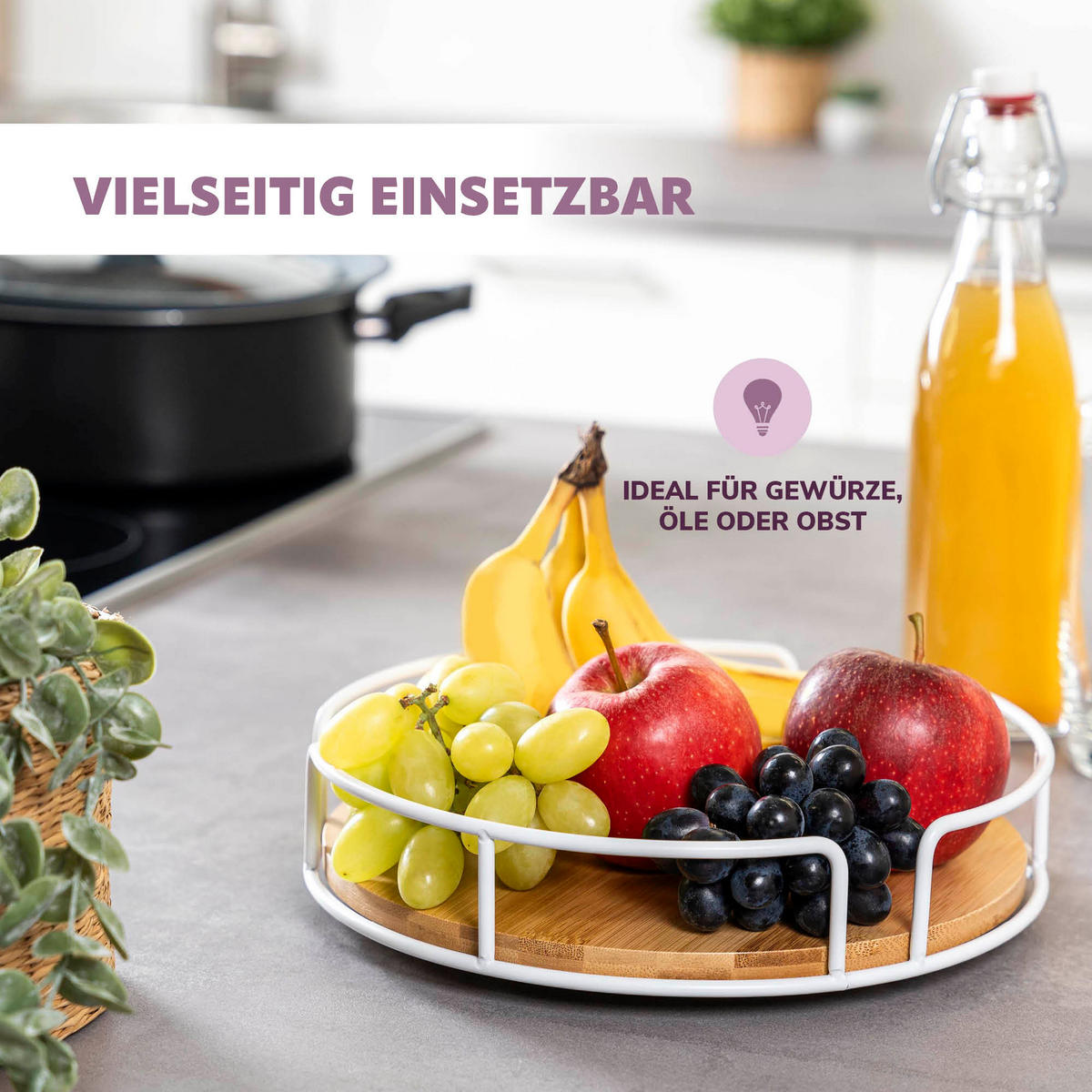 DREHTELLER Bambus/Metall weiß - Weiß, Metall (25/6/25cm) - eluno