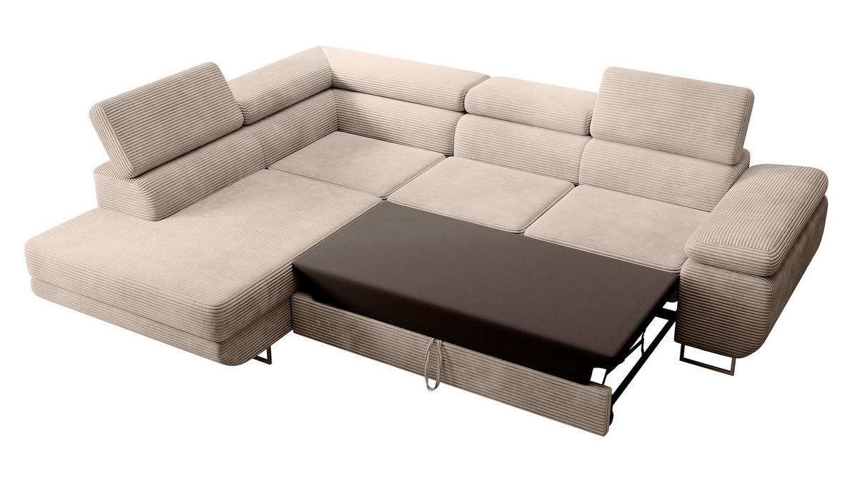 ECKSOFA Stevil Dunkelbeige Cordbezug - Silberfarben/Mokka, Textil/Metall (275/203cm) - Selsey