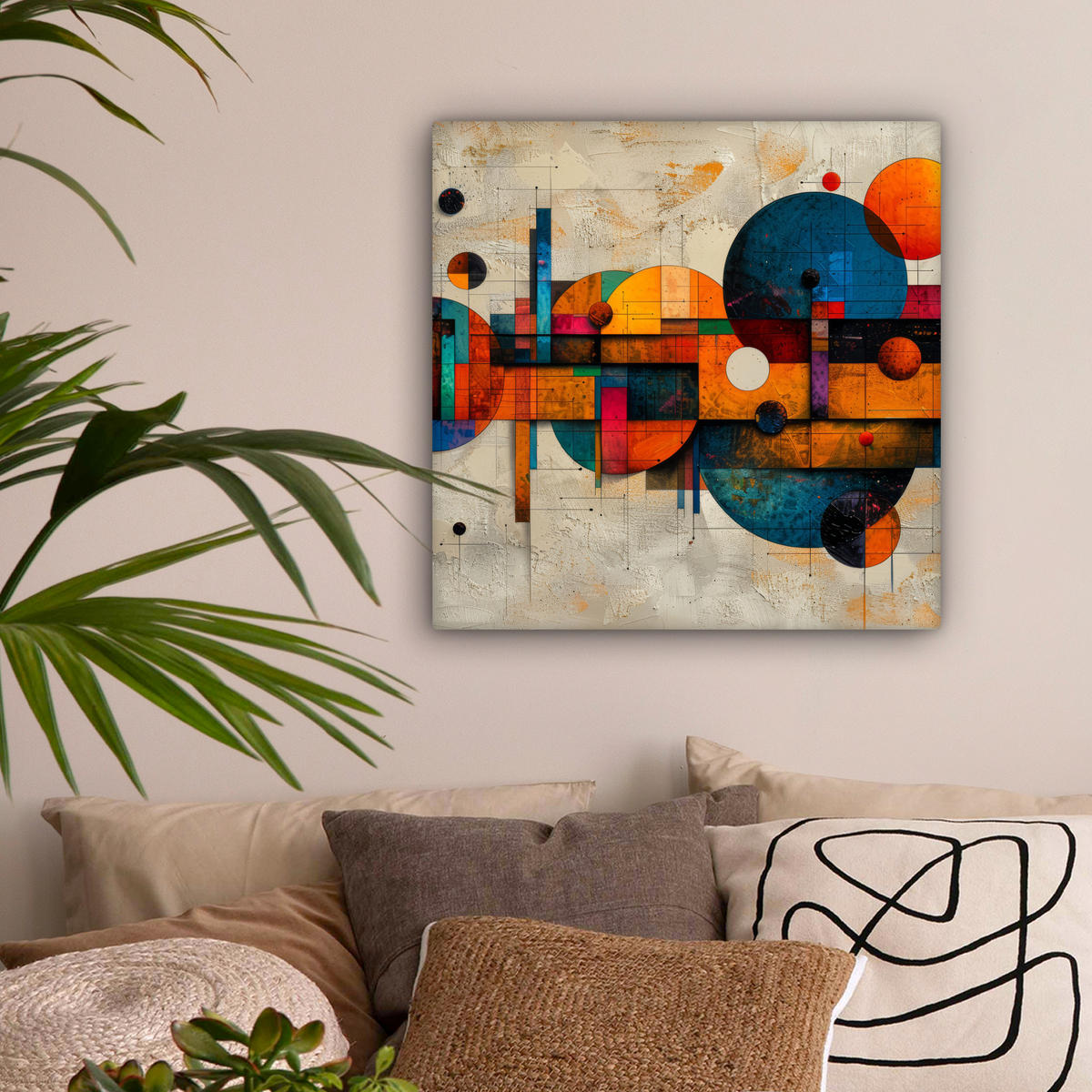 LEINWANDBILD - Vintage - Moderne Kunst - Orange - Geometrische Formen - 50x50 - Room Decor - Multicolor, Textil (50/50cm) - MuchoWow