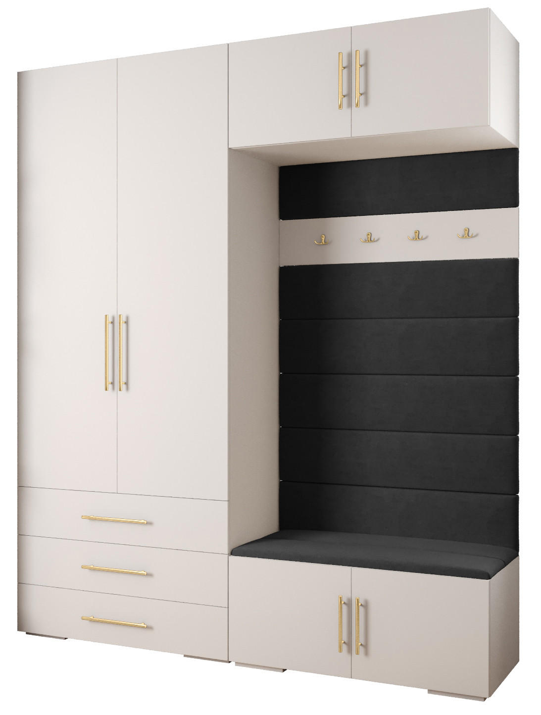 Abiks Möbel Garderoben-Set Weiß, Schwarz, Gold 200x236.7x47 cm