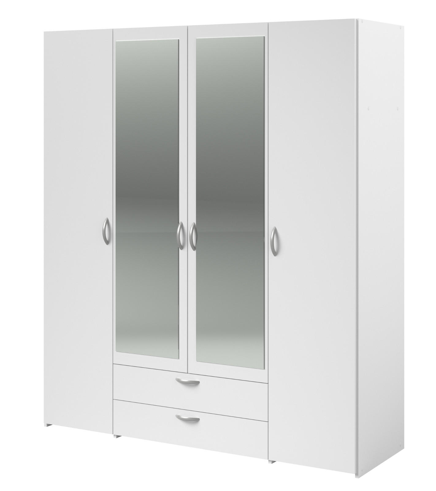 KLEIDERSCHRANK mit Spiegel weiß 160 cm Drehtürenschrank 4-türig - Silberfarben/Weiß, Holzwerkstoff/Kunststoff (160/185/185cm) - Furn.Design