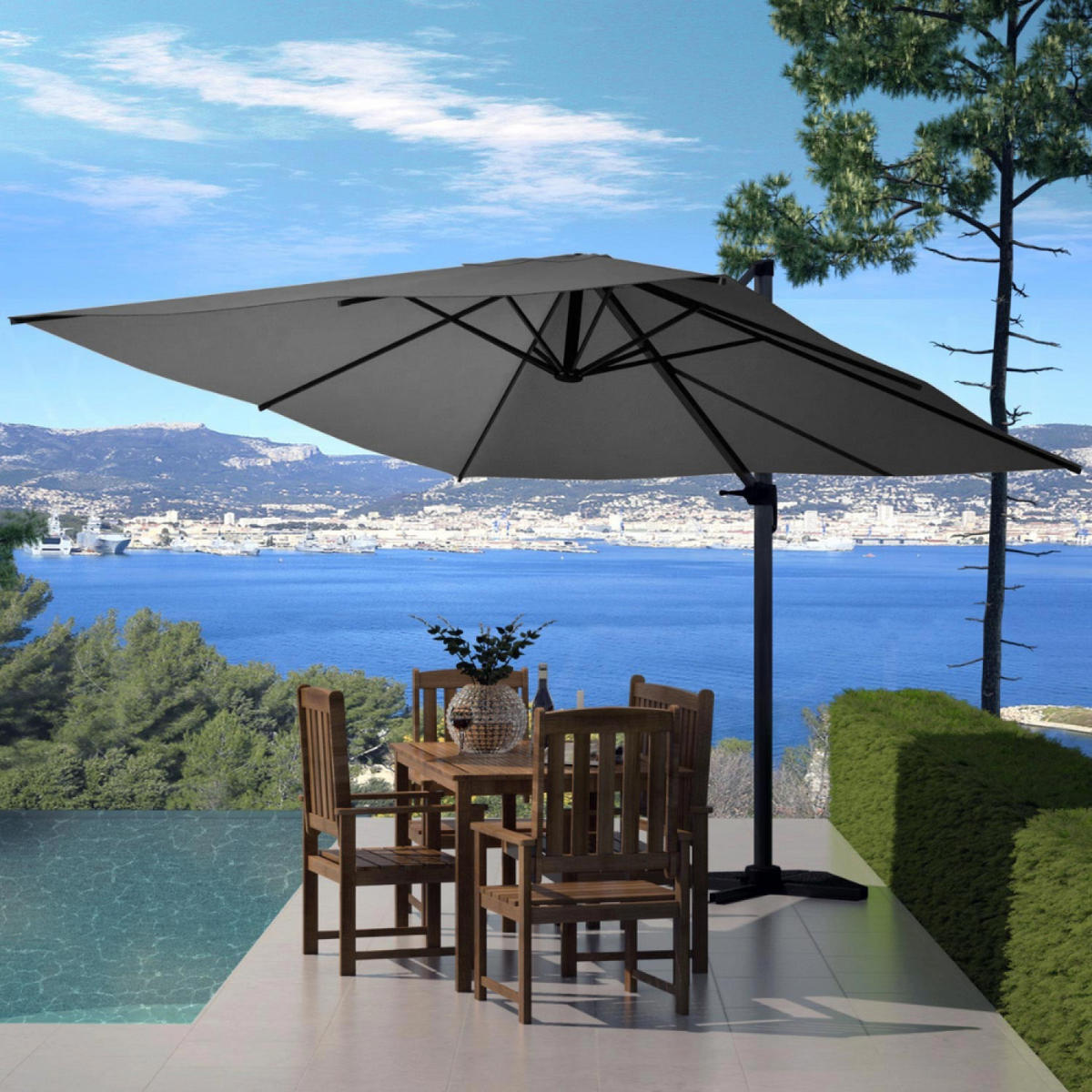 SONNENSCHIRM Palatino Grau Quadratisch 3 x 3 cm Deportiert Rotierbar um 360 - Grau, Metall (300/300cm) - Concept Usine