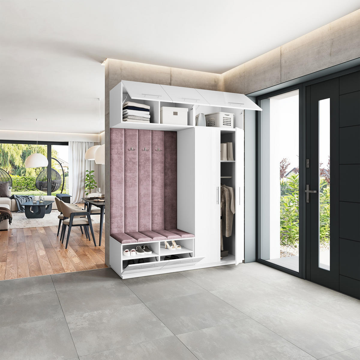 GARDEROBENSCHRANK REMA 180/240/60 cm Modern Garderobe-Set Weiß - Lila/Weiß, Holzwerkstoff (180/240/60cm) - MASSENO