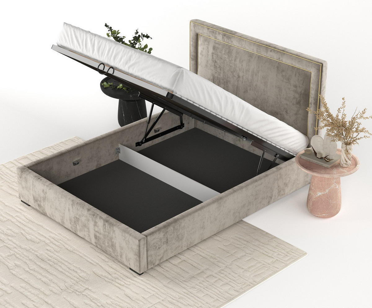 POLSTERBETT Como Beige 120/200 cm im Chenille-Stoff - Beige/Schwarz, Holz/Holzwerkstoff (120/200cm) - Maison de Reve
