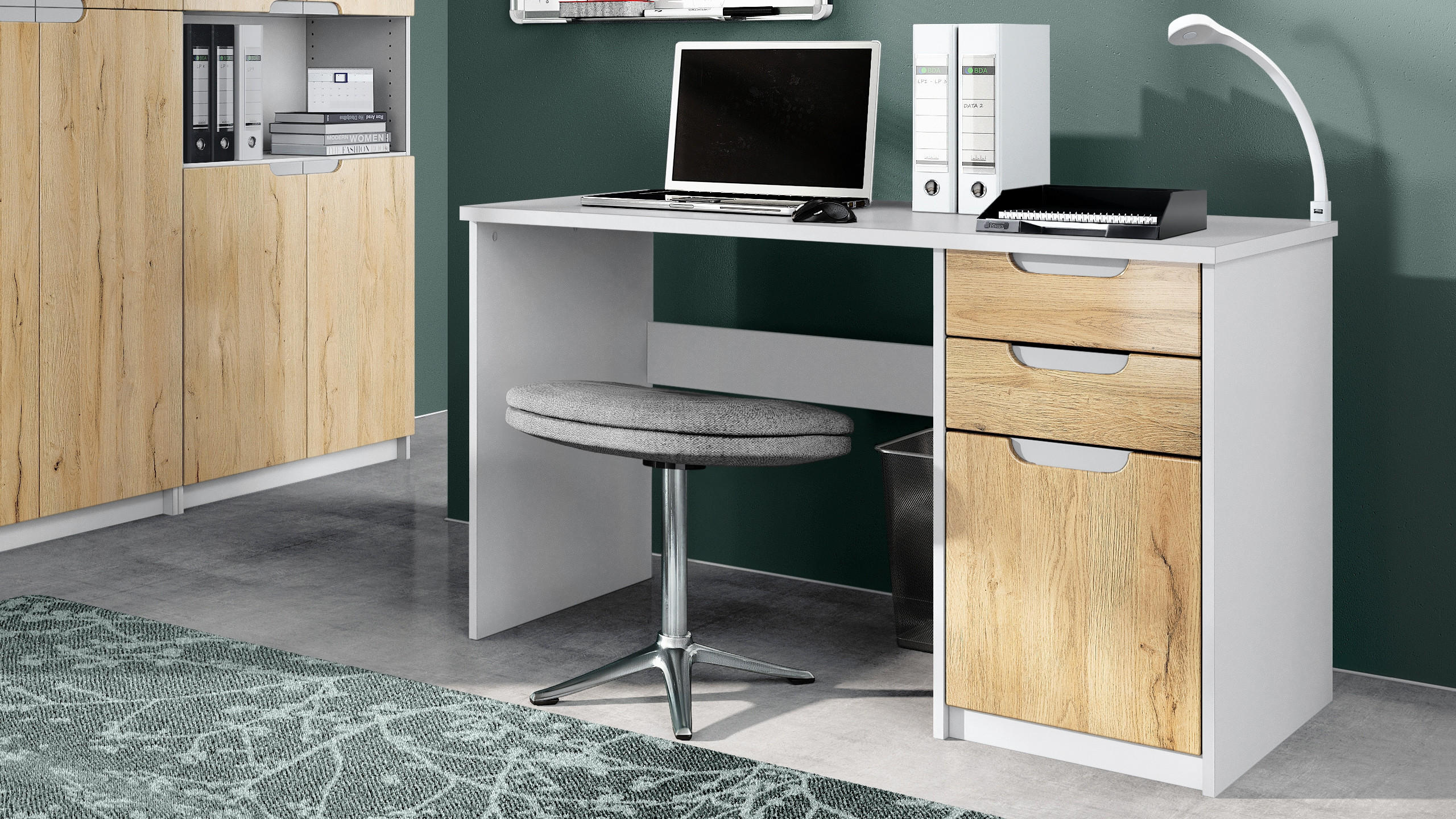 SCHREIBTISCH Logan Fronten in Eiche Nature - Eichefarben, Holzwerkstoff (60/129/76cm) - Vladon