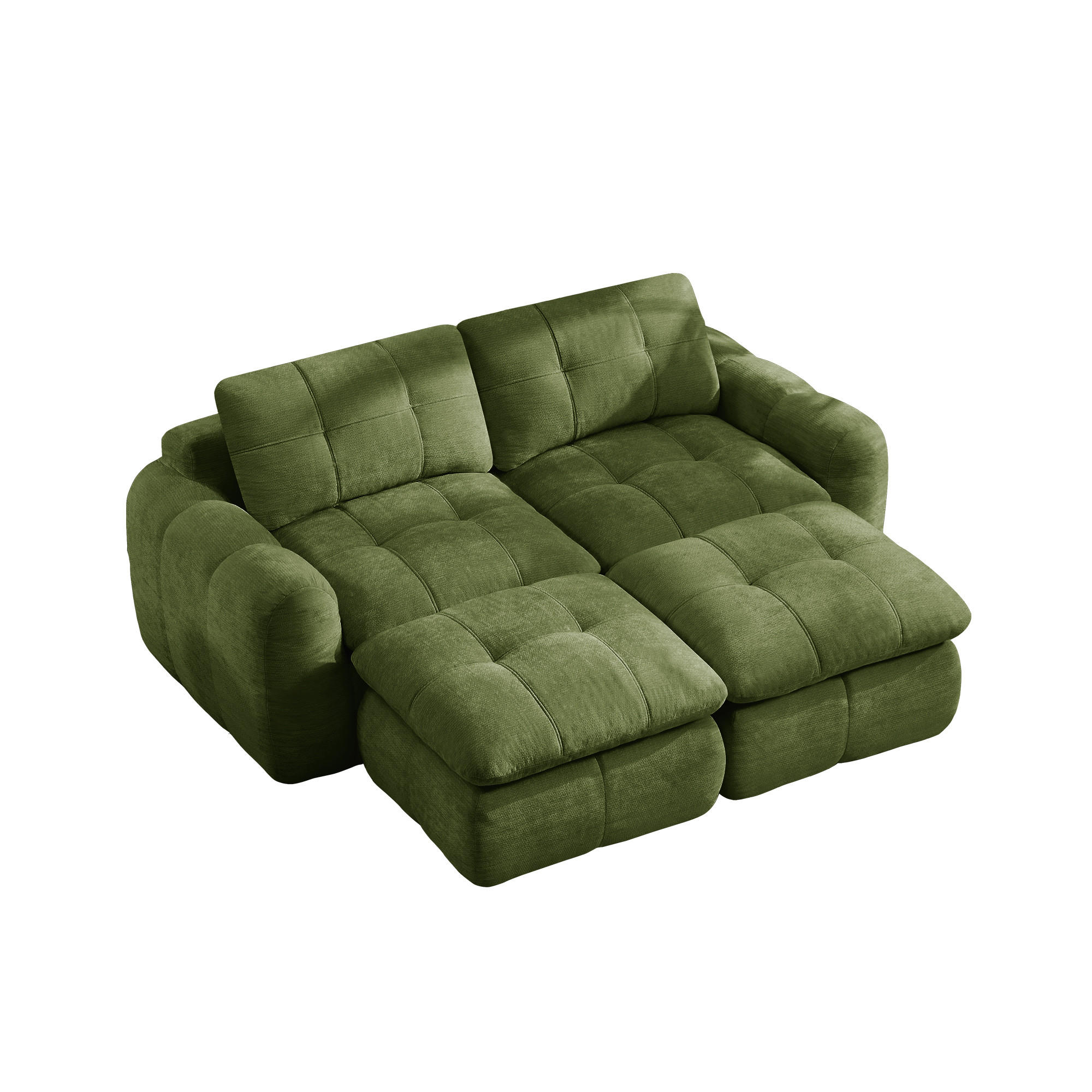 2-SITZER-SOFA DE-34464 mit 2 Ottomanen Grün - Grün, Textil (160/194cm) - ComfortXL