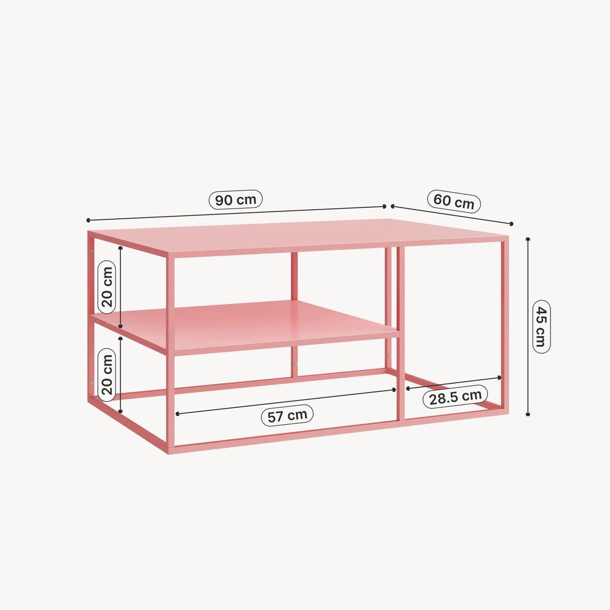 COUCHTISCH Solund 45/90/60 cm - Pink, Metall (60/90/45cm) - [en.casa]