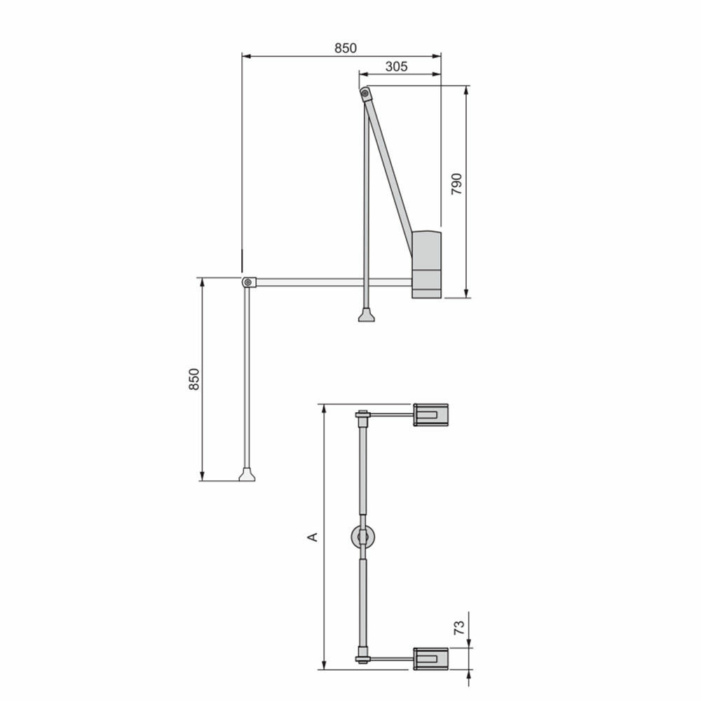 KLEIDERLIFT für Garderoben Hang Wandmontage, 600-830, Verchromt, Stahl und Kunststoff - Chromfarben, Metall (16/9/86.5cm) - EMUCA