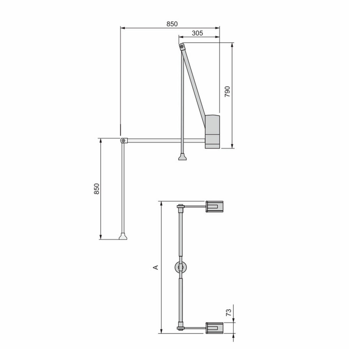 KLEIDERLIFT für Garderoben Hang Wandmontage, 600-830, Verchromt, Stahl und Kunststoff - Chromfarben, Metall (16/9/86.5cm) - EMUCA