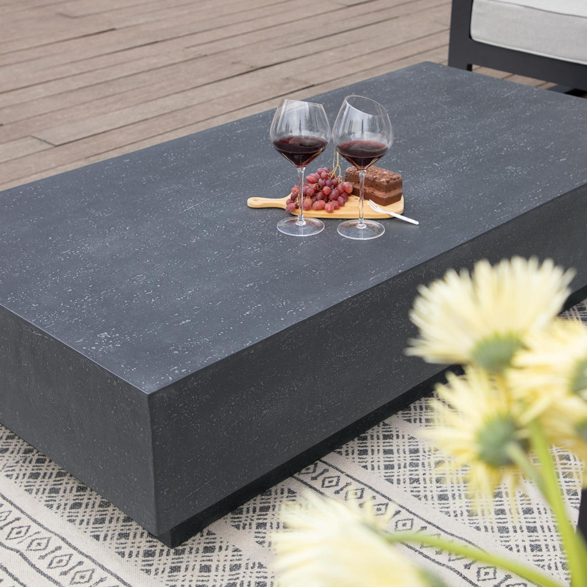 COUCHTISCH TEVERE aus GF-Beton Rechteck, Wetterbeständig, 153x77x36 cm - Dunkelgrau, Naturmaterialien (153/77/36cm) - Elementi